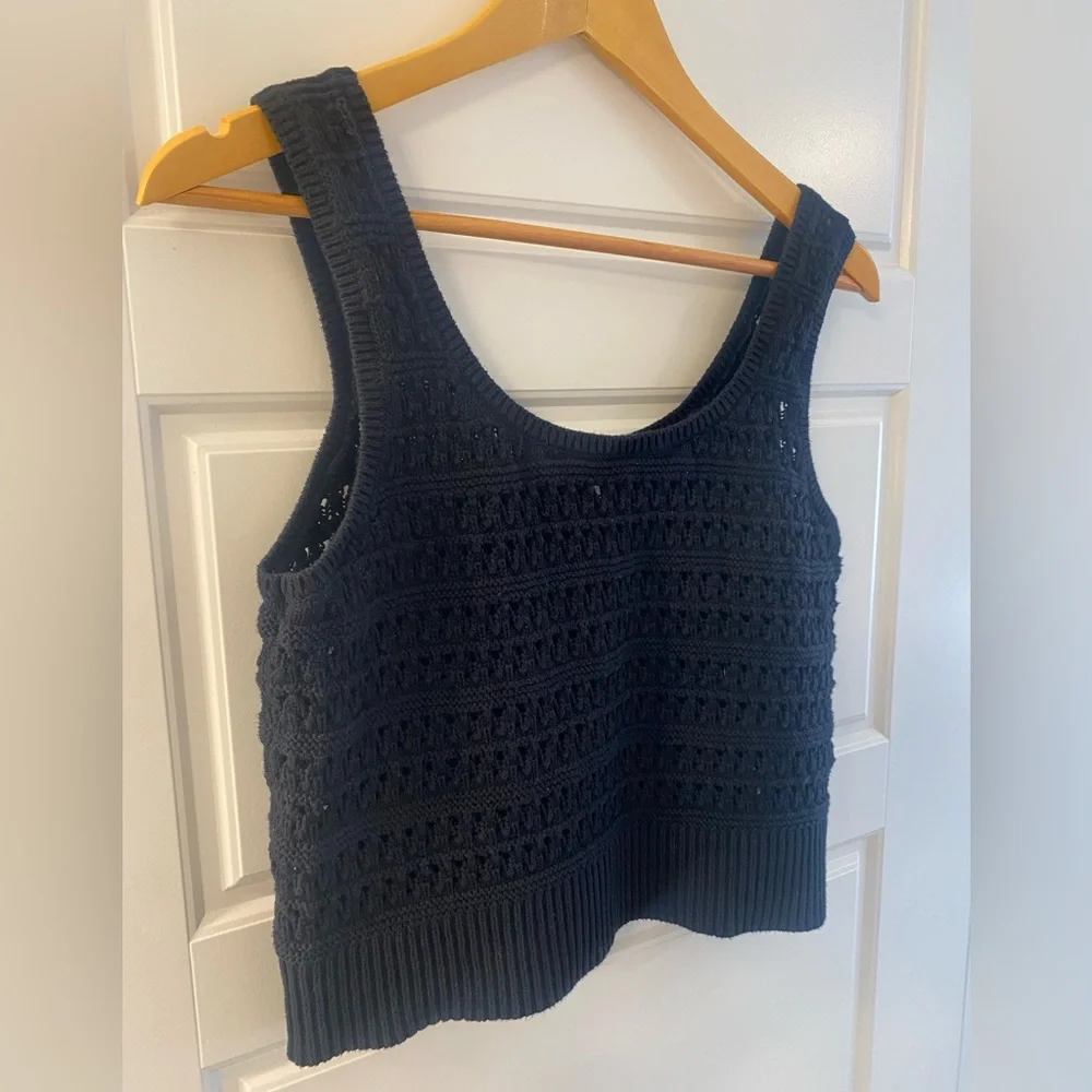 Old Navy Black Crochet Crop Tank Large Festival Boho Top - Picture 3 of 8
